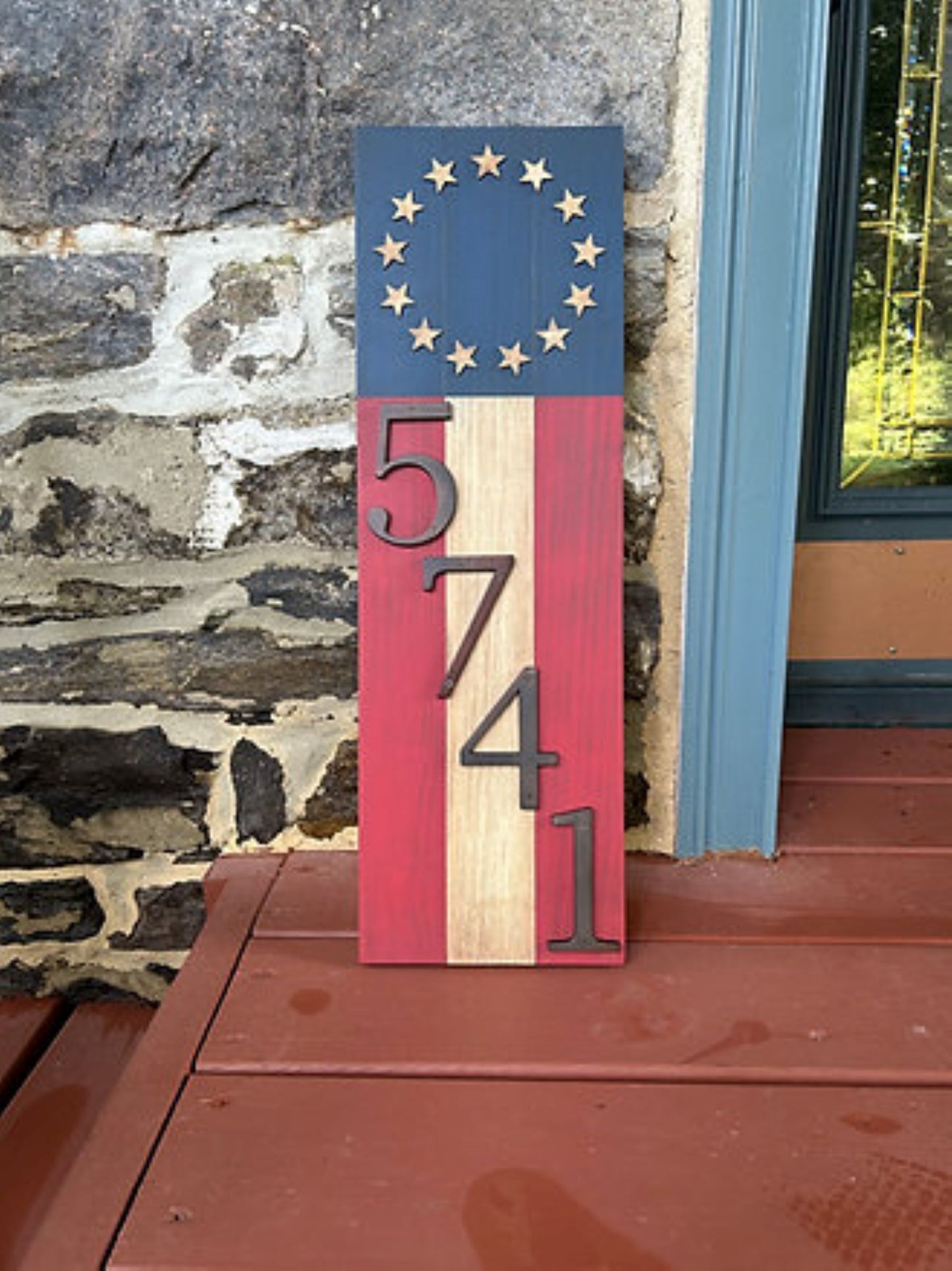 Rustic American Flag Street Address Sign