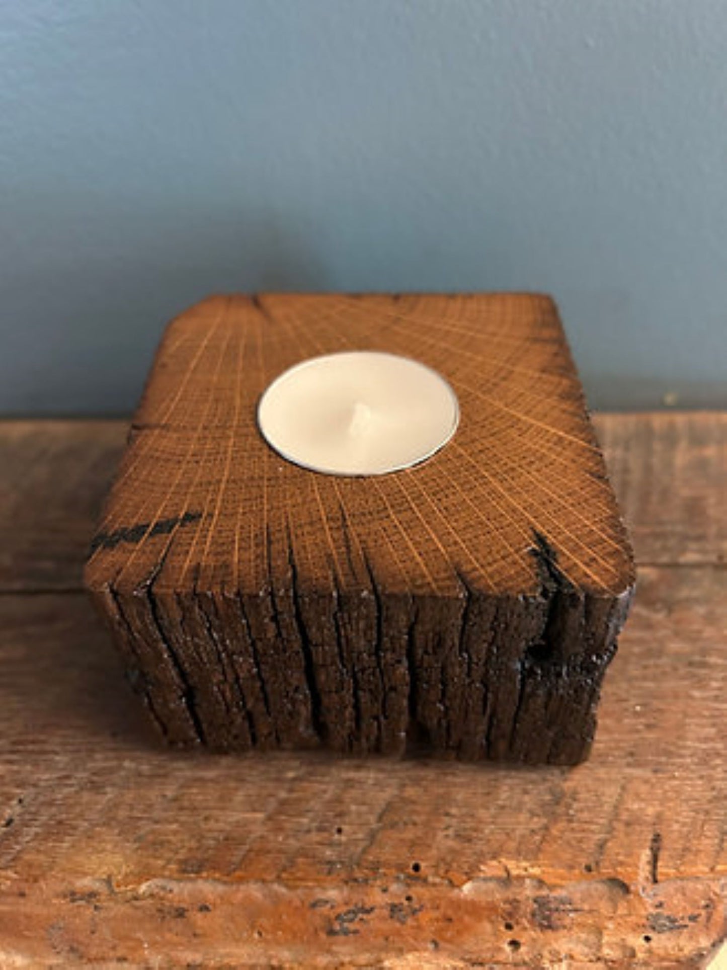 Rustic Barnwood Beam Tea Light Holders (set of 3)