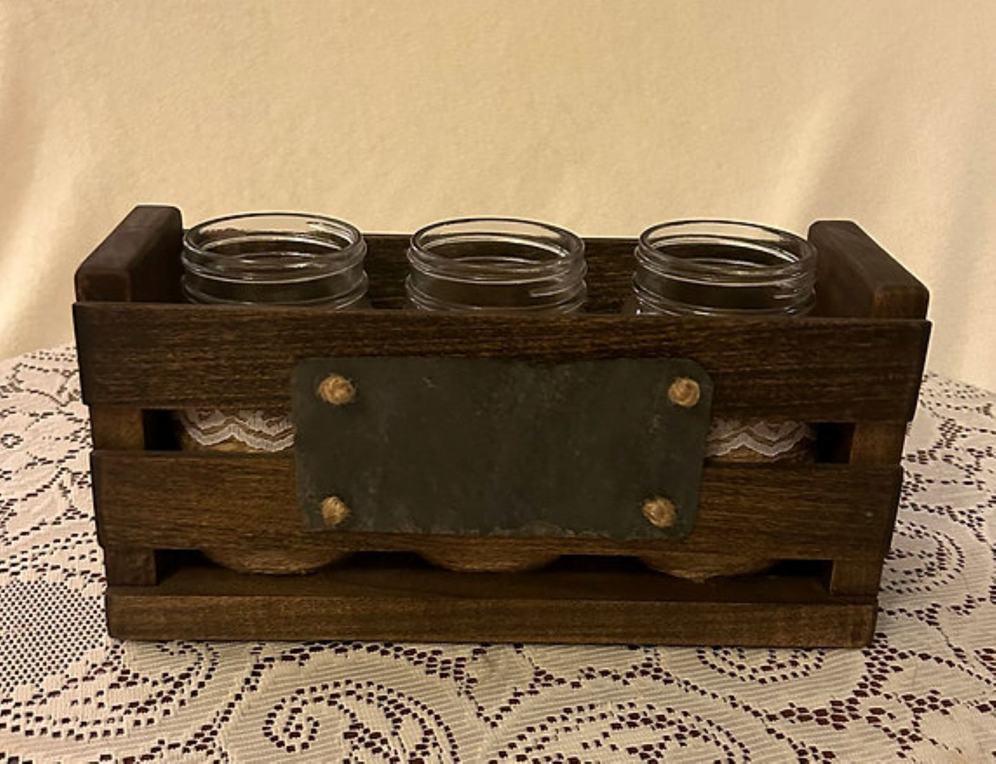 Rustic Centerpiece Box w/ 3 decorative Jars
