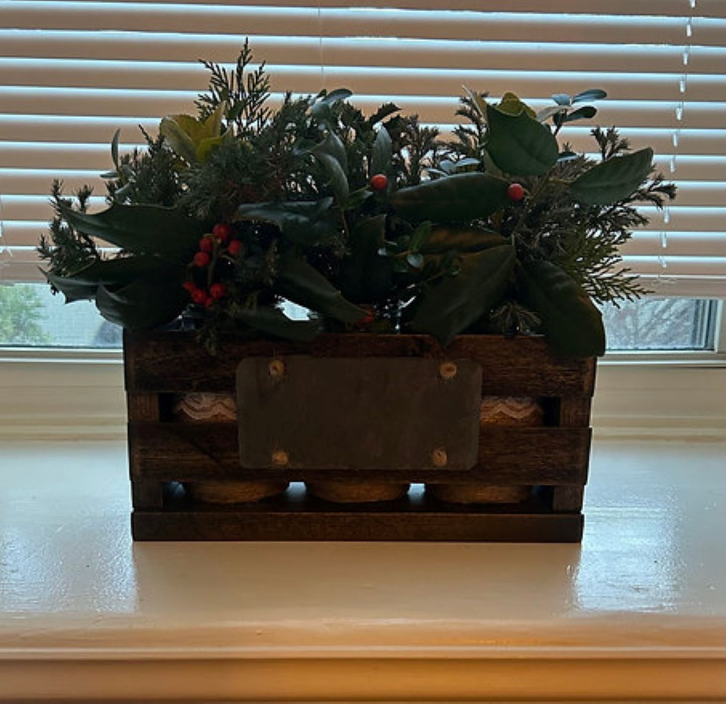 Rustic Centerpiece Box w/ 3 decorative Jars