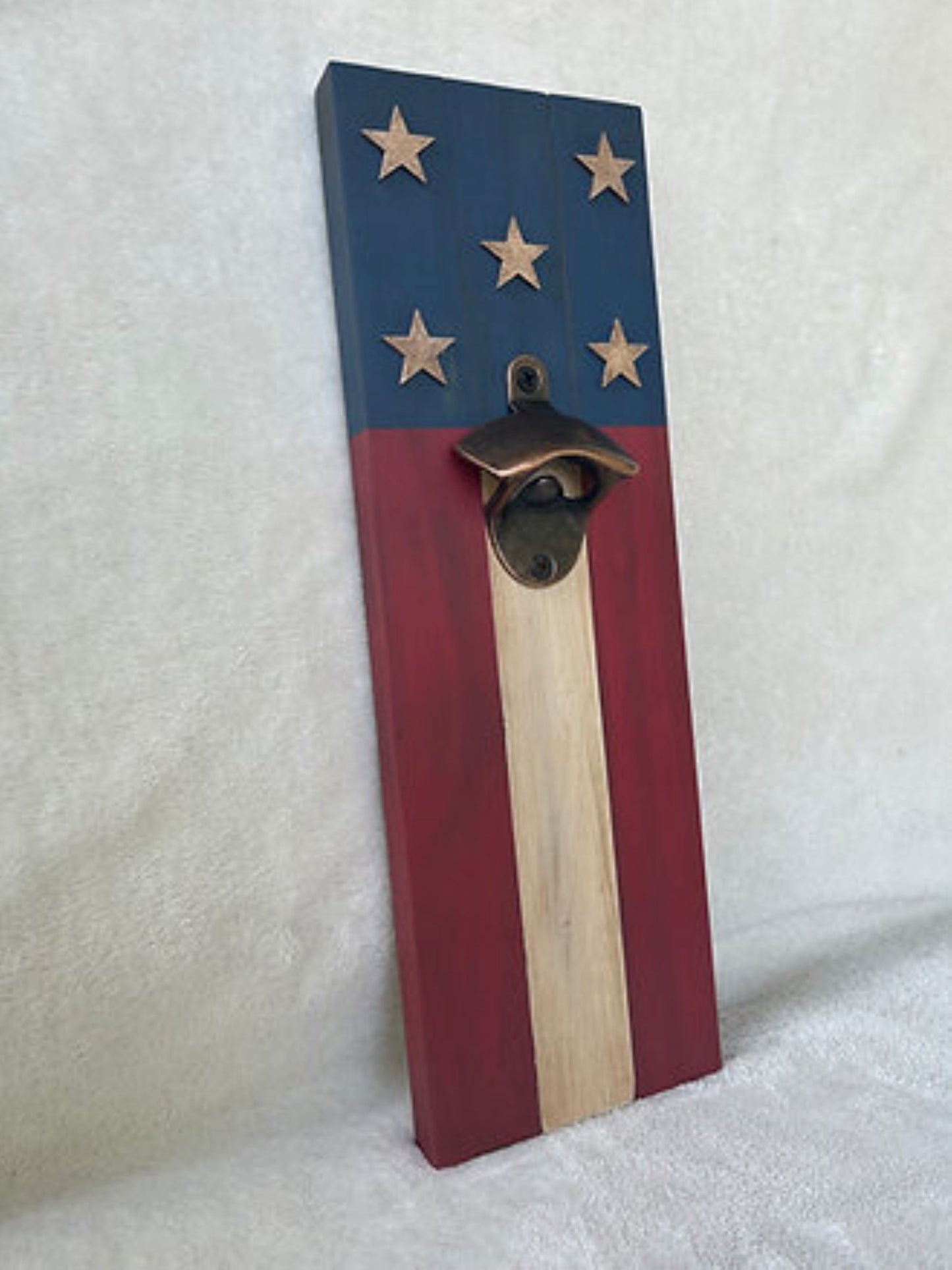 Rustic American Flag Bottle Opener w/ Magnetic Catch