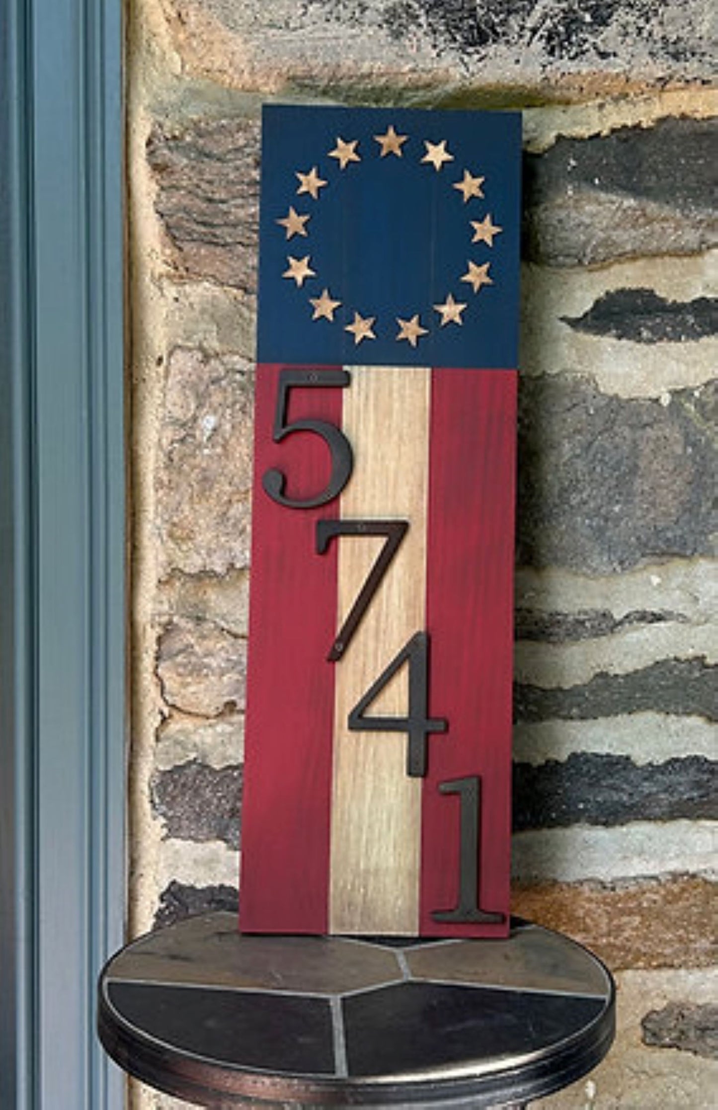 Rustic American Flag Street Address Sign