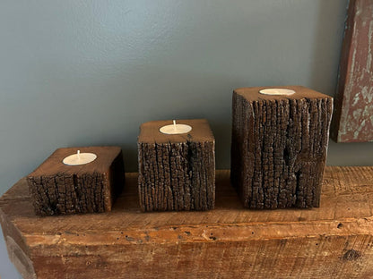 Rustic Barnwood Beam Tea Light Holders (set of 3)