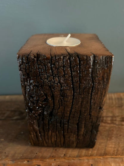 Rustic Barnwood Beam Tea Light Holders (set of 3)