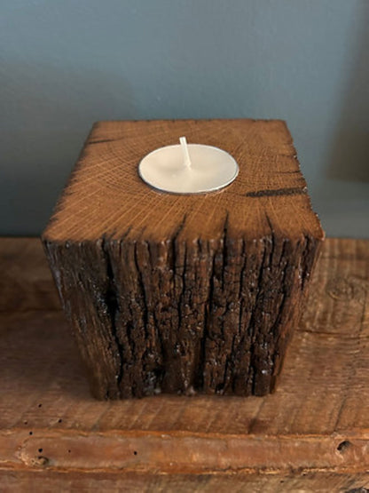 Rustic Barnwood Beam Tea Light Holders (set of 3)