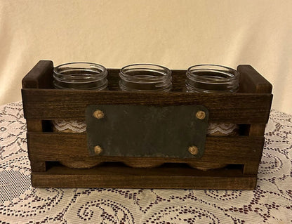Rustic Centerpiece Box w/ 3 decorative Jars