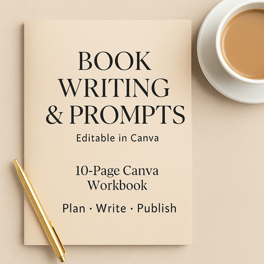 Book Writing & Prompts Template | Canva Writing Planner for Authors | Story Idea Organizer | Beige Scrapbook Author Workbook