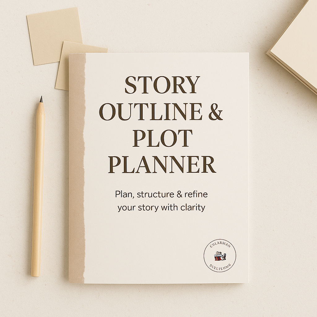 Story Outline & Plot Planner Template | Canva Writing Planner for Authors | Story Idea Organizer | Beige Scrapbook Author Workbook